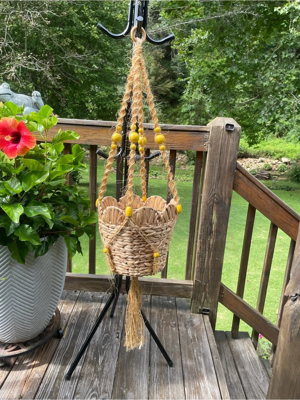 Macrame Handmade Plant Hanger with Hand-Painted Red Bead Detailing